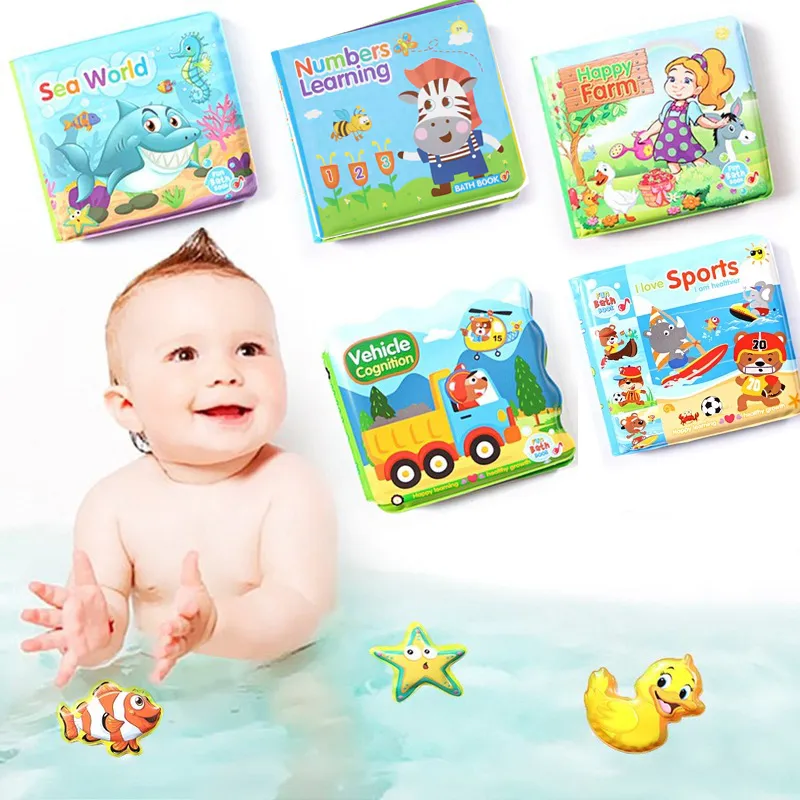 Livros flutuantes para banho de bebê, brinquedo educacional, brinquedo de banho para bebê, desenvolvimento de inteligência, livro flutuante, brinquedo de banho Turquesa big image 1