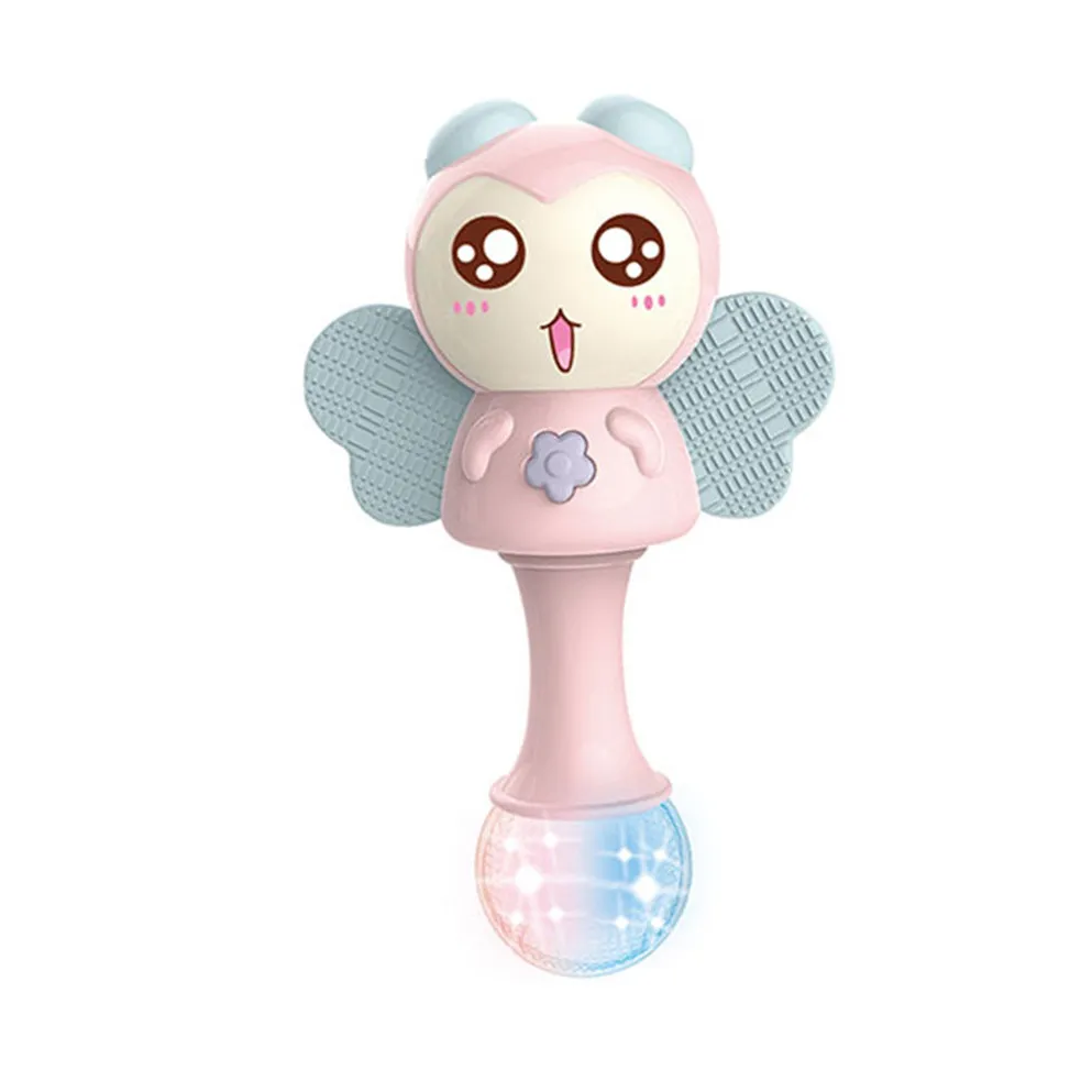 Baby Musik blinkende Beißring Rassel Spielzeug Handglocken Mobile Kleinkind Stop Weinen Tränen Rasseln (Widgets Farbe zufällig) rosa