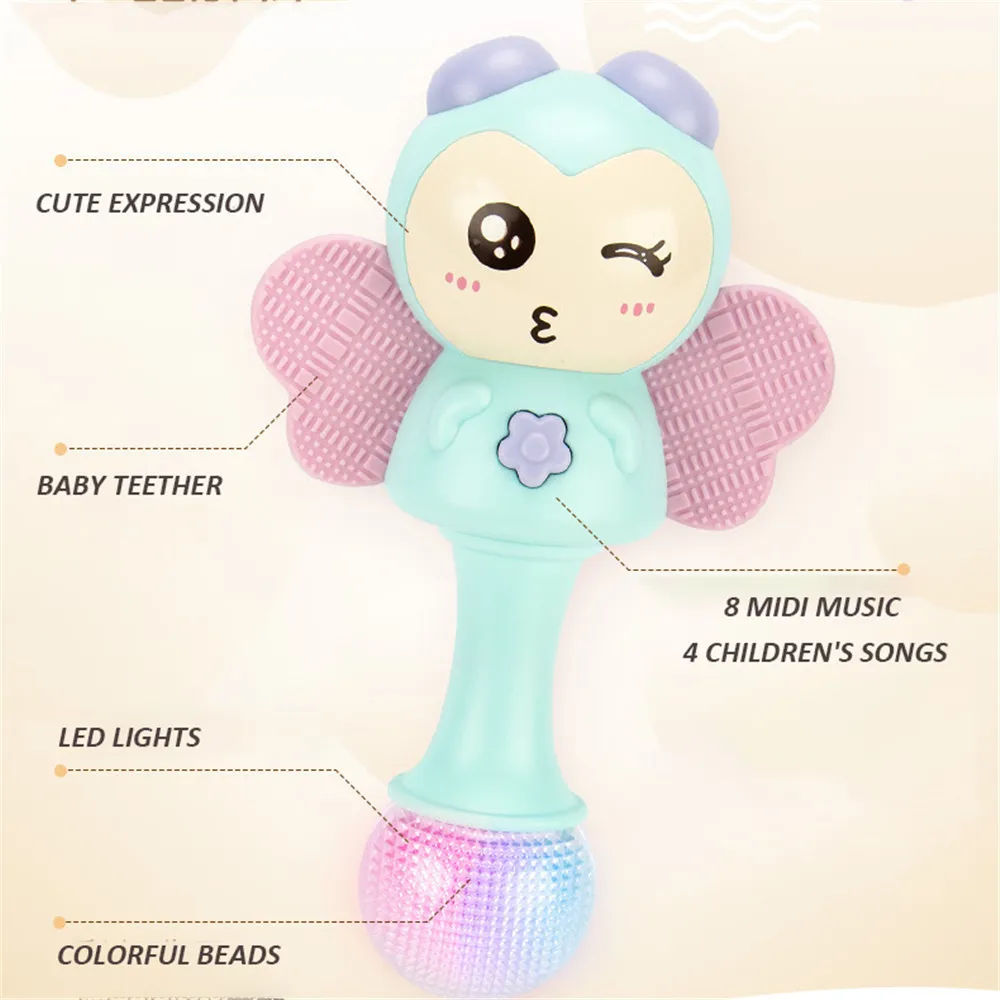 Baby Music Flashing Teether Rattle Toys Hand Bells Mobile Infant Stop Weep Tear Rattles (widgets color random) Green image 2