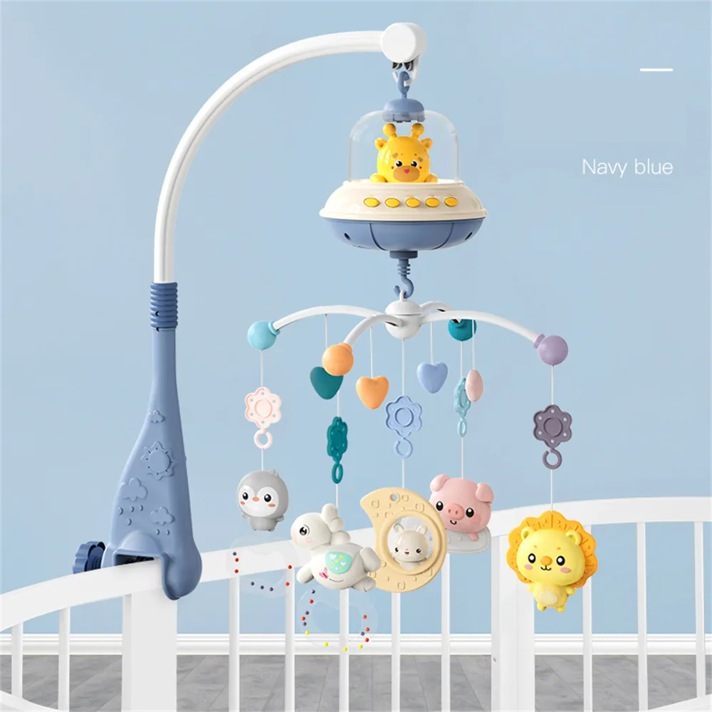 Baby Mobile Rattles Toys Hanging Rotating Crib Bed Bell Music Box with Timing Function Projector and Lights Color-B