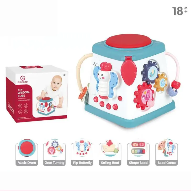 Baby Activity Cube Toy Early Learning Infant Sensory Toys Musical Activity Cube for 18 Months+ for Girls Boys Color-B