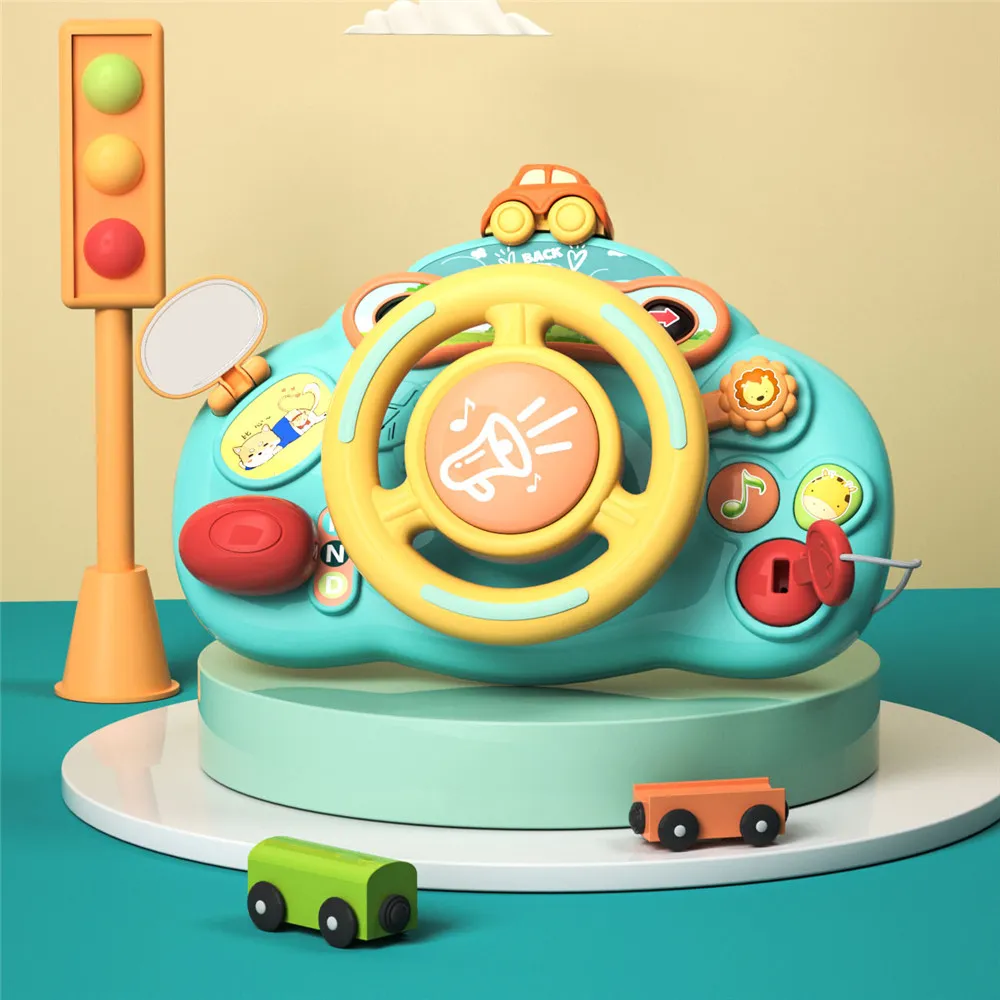 Toddler Steering Wheel Toy with lights and sounds Simulate Driving Car Cartoon Driving Steering Whee