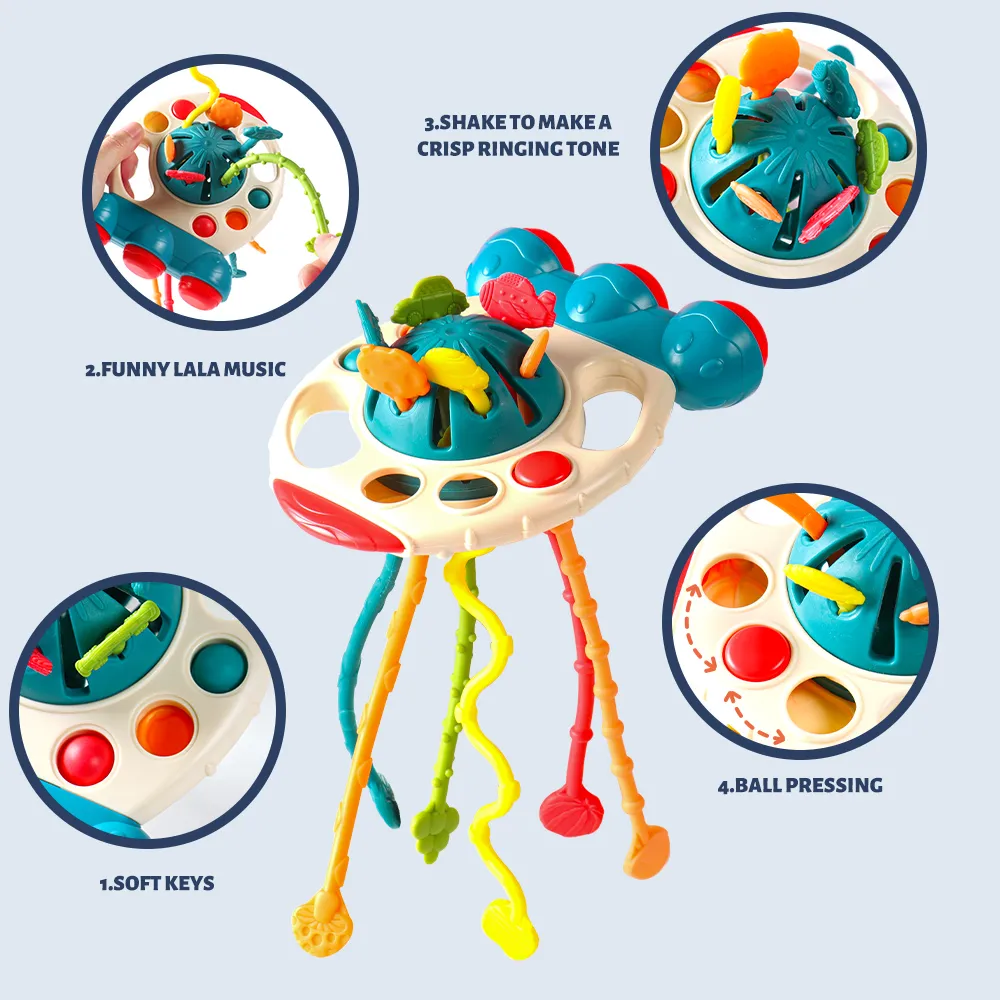 Brinquedos sensoriais para treinamento de silicone para bebês Puxe a corda Atividades Habilidades motoras finas Montessori Brinquedos educativos de aprendizagem (os acessórios são de cores aleatórias)  image 5