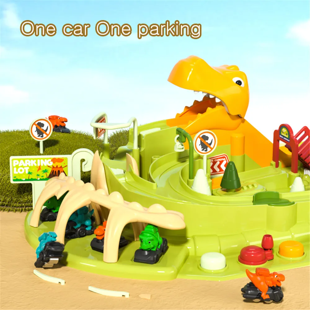 Dinosaur Adventure Curved Road Track Rail Vehicle Parking Lot Dinosaur Toys Car for Gifts Kids Boys  image 2