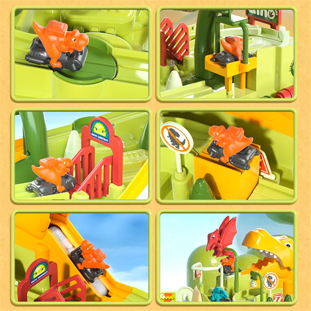 Dinosaur Adventure Curved Road Track Rail Vehicle Parking Lot Dinosaur Toys Car for Gifts Kids Boys  image 3