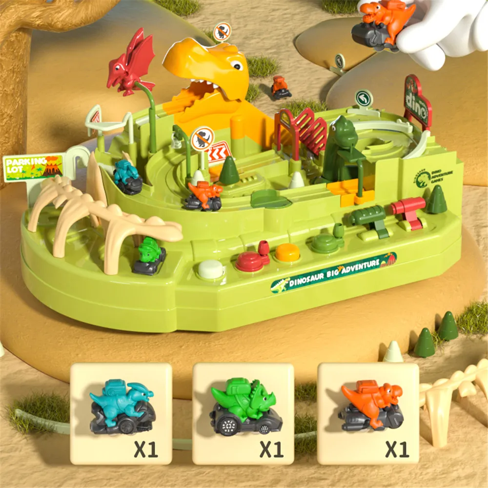 Dinosaur Adventure Curved Road Track Rail Vehicle Parking Lot Dinosaur Toys Car for Gifts Kids Boys  big image 1