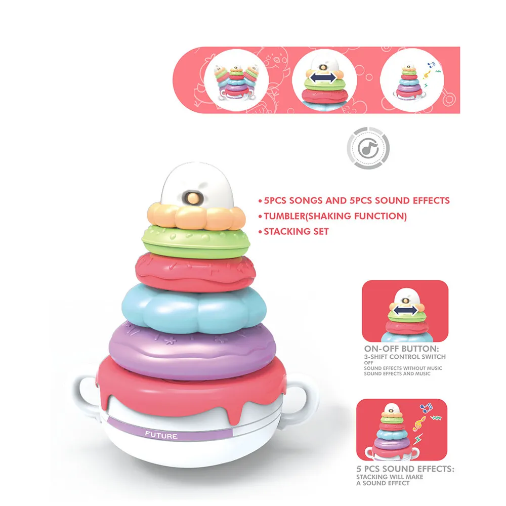 Baby Development Toys Weeble Wobble Tummy Time Toys, Doughnut Tumbler Wobbler Toys for Infant Boy Girl Gifts big image 5