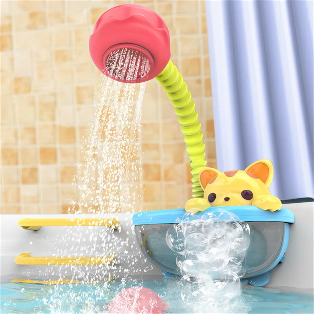 Toddler Bath Toys Bubble Maker and Automatic Bath Sprinkler Suction Toy with Cat Pattern
