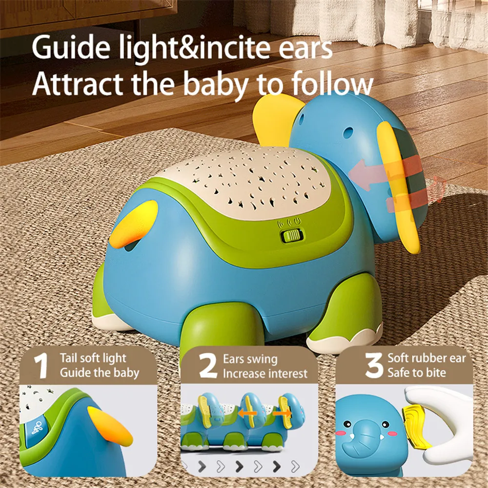 Musical Crawling Baby Toys Boy Girl Gift, Light Up Elephant Infant Tummy Time Toys with Music Light Early Developmental Toys  big image 3