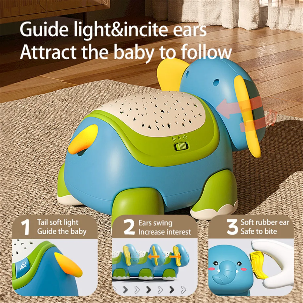 Musical Crawling Baby Toys Boy Girl Gift, Light Up Elephant Infant Tummy Time Toys con musica Light Early Developmental Toys big image 3