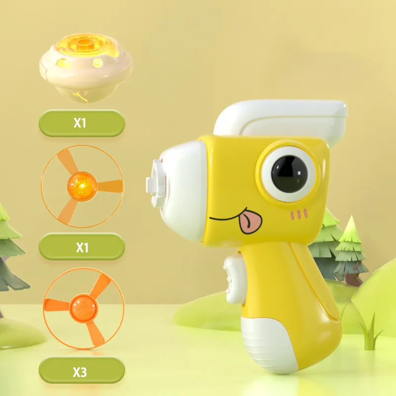 Dinosaur Gyro Gun Toddler/Kid's Outdoor Toy Flash Ejection Rotary Luminous Flying Bamboo Dragonfly (Accessories Are Random in Color) Color-A big image 1