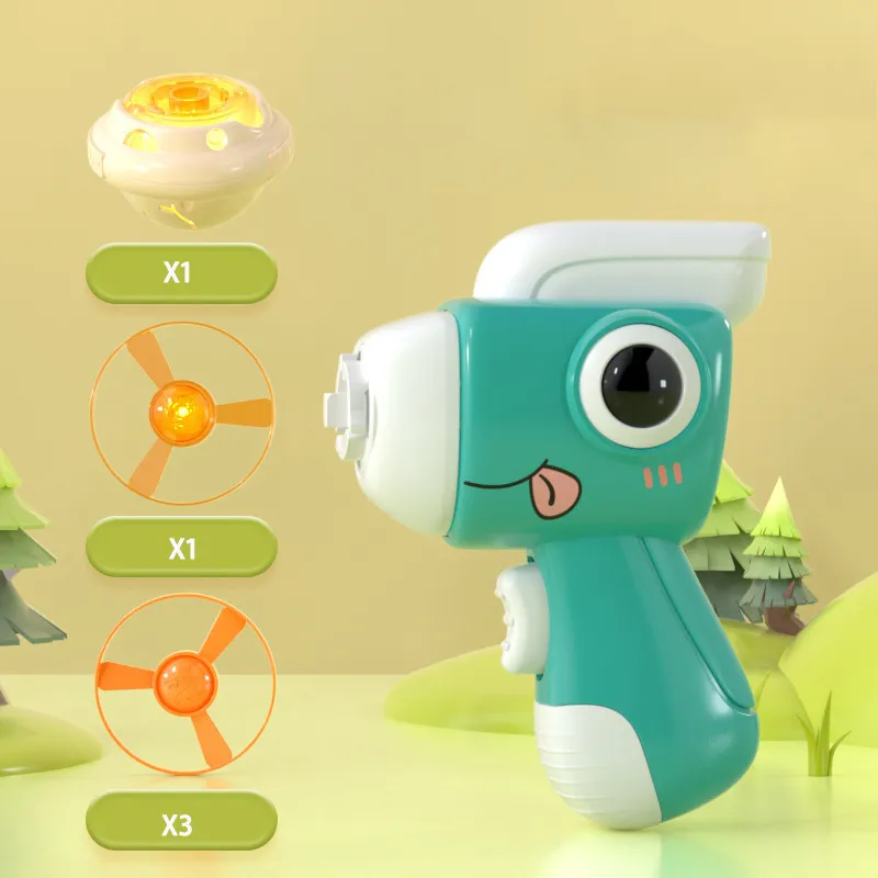 Dinosaur Gyro Gun Toddler/Kid's Outdoor Toy Flash Ejection Rotary Luminous Flying Bamboo Dragonfly (Accessories Are Random in Color) Color-B