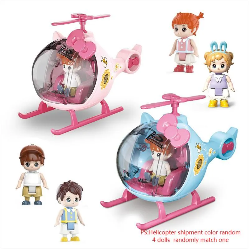 Helicopter Model Taxiing with Dolls and Family Toys
