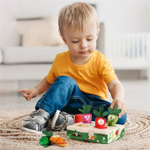 Carrot Harvest Game Toys for Baby Toddlers over 18 Months, Educational Cloth Carrot Toys Shape Size Sorting Matching Puzzle, Great Baby Easter Toys Birthday Gift Toys
