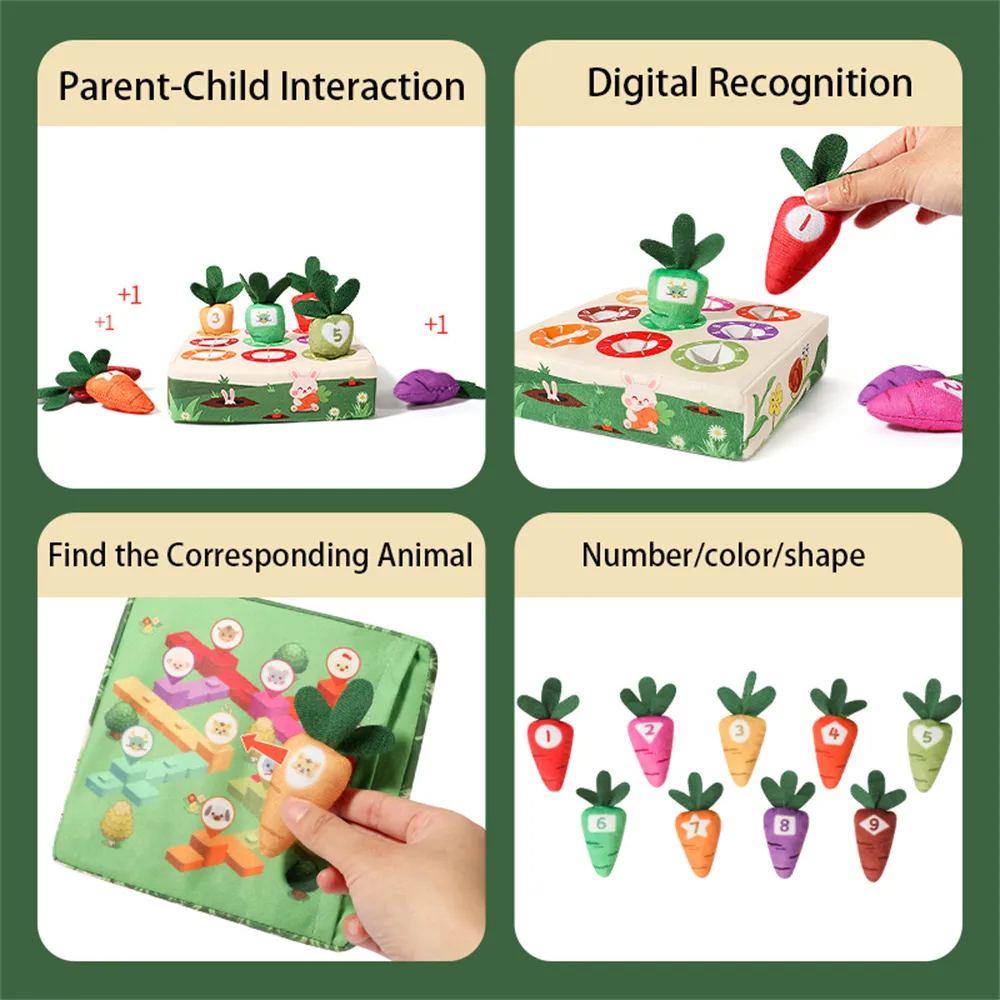 Carrot Harvest Game Toys for Baby Toddlers over 18 Months, Educational Cloth Carrot Toys Shape Size Sorting Matching Puzzle, Great Baby Easter Toys Birthday Gift Toys big image 8