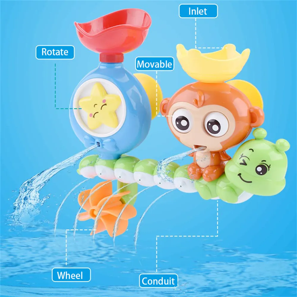 Baby Bath Toy Wall Sunction Cup Track Water Games Children Bathroom Monkey Caterpilla Bath Shower Toy for Kids Birthday Gifts big image 4