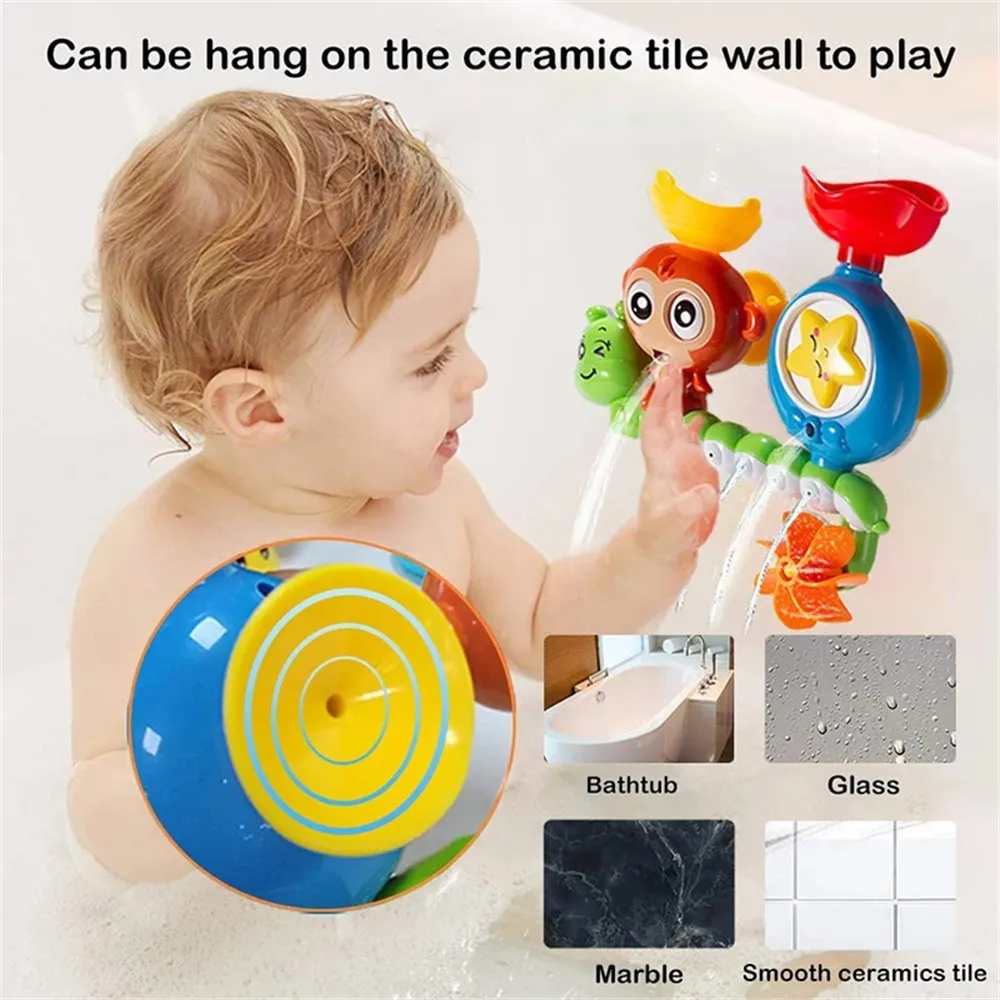 Baby Bath Toy Wall Sunction Cup Track Water Games Children Bathroom Monkey Caterpilla Bath Shower Toy for Kids Birthday Gifts big image 6
