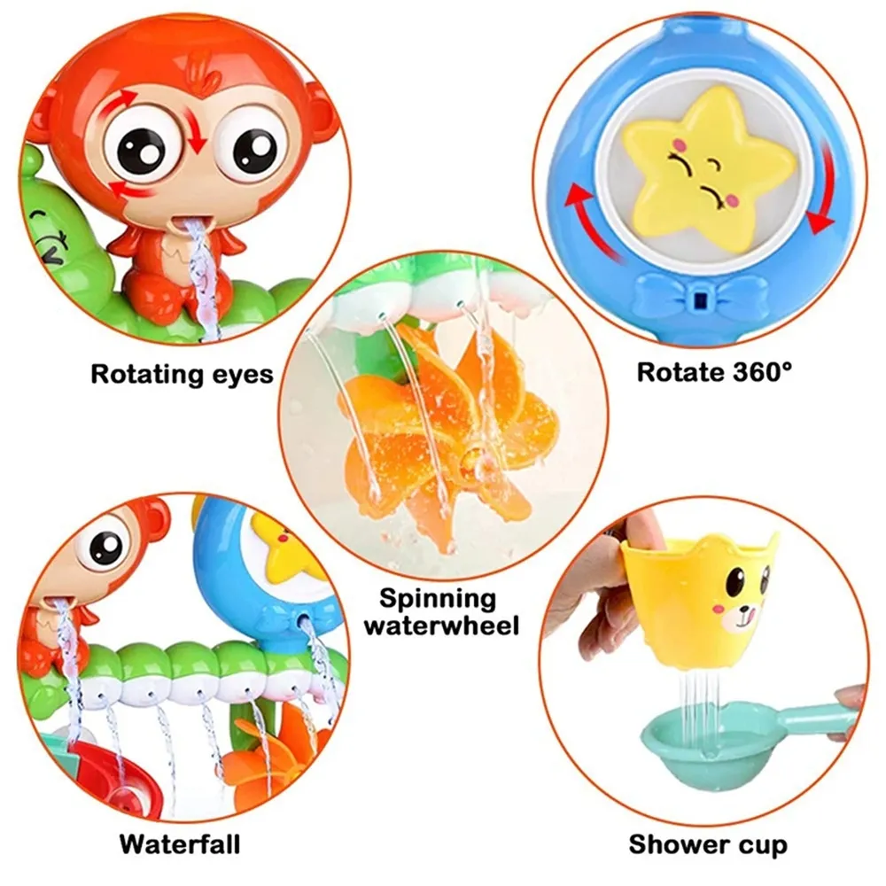 Baby Bath Toy Wall Sunction Cup Track Water Games Children Bathroom Monkey Caterpilla Bath Shower Toy for Kids Birthday Gifts  big image 9