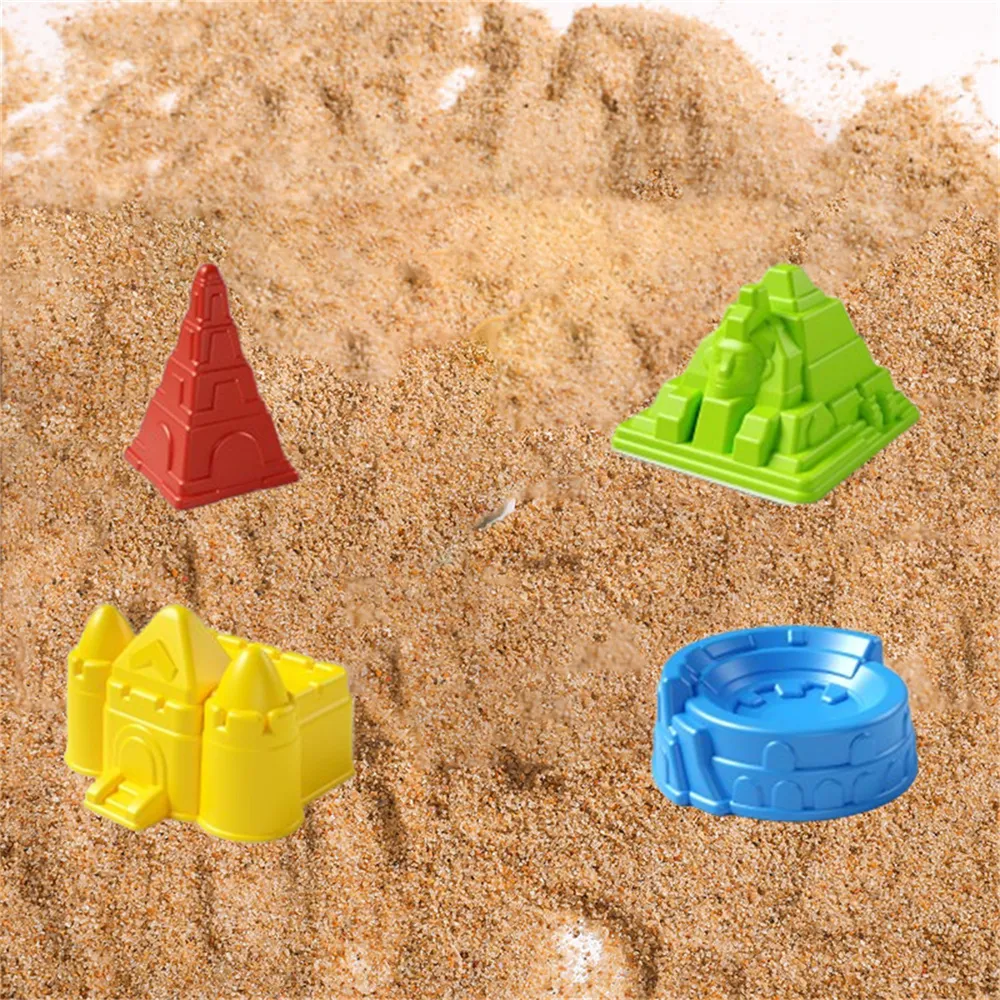 4pcs Beach Toys per i più piccoli / Bambini 3 +, Giocattoli di sabbia per i più piccoli / Bambini Giocattoli del castello di sabbia Pale di sabbia, Kit stampi del castello di sabbia (colore casuale)  big image 4