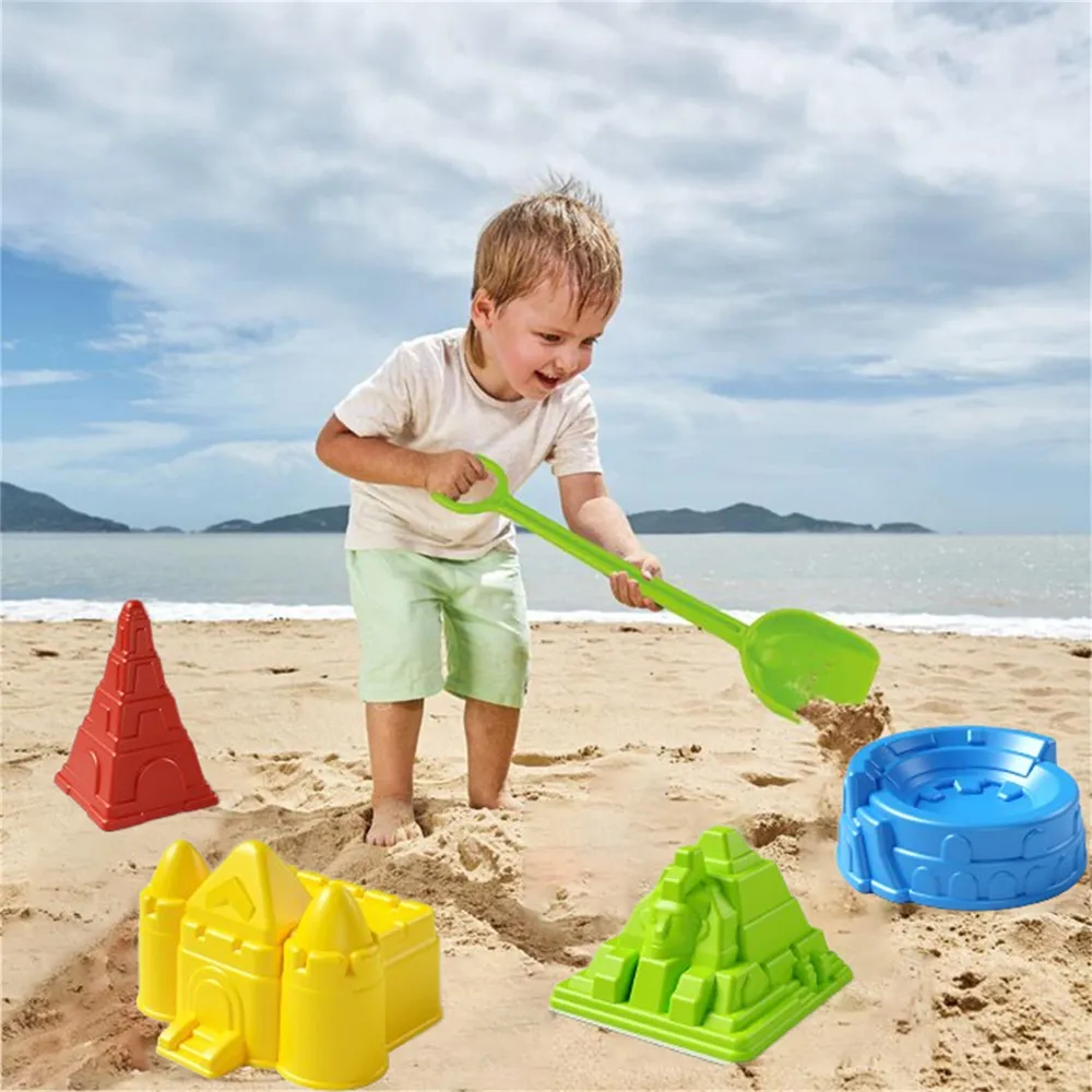 4pcs Beach Toys per i più piccoli / Bambini 3 +, Giocattoli di sabbia per i più piccoli / Bambini Giocattoli del castello di sabbia Pale di sabbia, Kit stampi del castello di sabbia (colore casuale)  big image 6