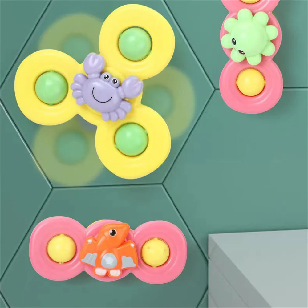 3-pack bebê banho girador brinquedo com copo de sucção rotativa spinning top brinquedo animal spin bebê banho brinquedos cadeiras de jantar brinquedos moinho de vento  image 4