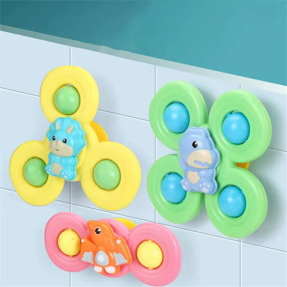 3-pack bebê banho girador brinquedo com copo de sucção rotativa spinning top brinquedo animal spin bebê banho brinquedos cadeiras de jantar brinquedos moinho de vento  image 5