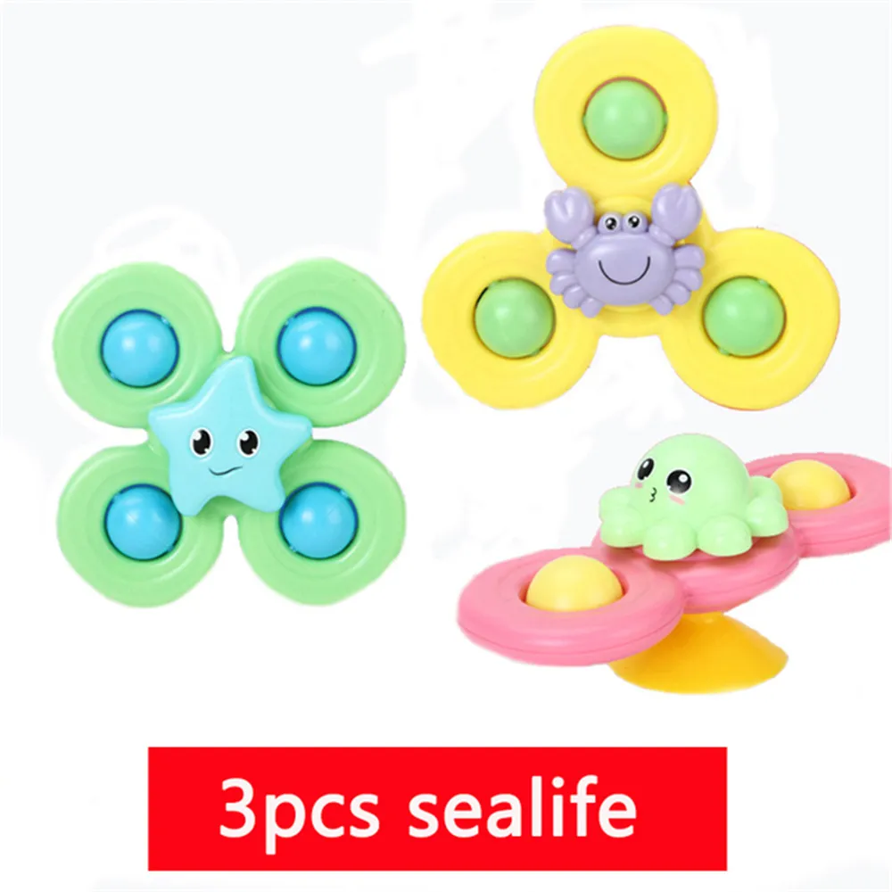 3-pack bebê banho girador brinquedo com copo de sucção rotativa spinning top brinquedo animal spin bebê banho brinquedos cadeiras de jantar brinquedos moinho de vento  big image 1