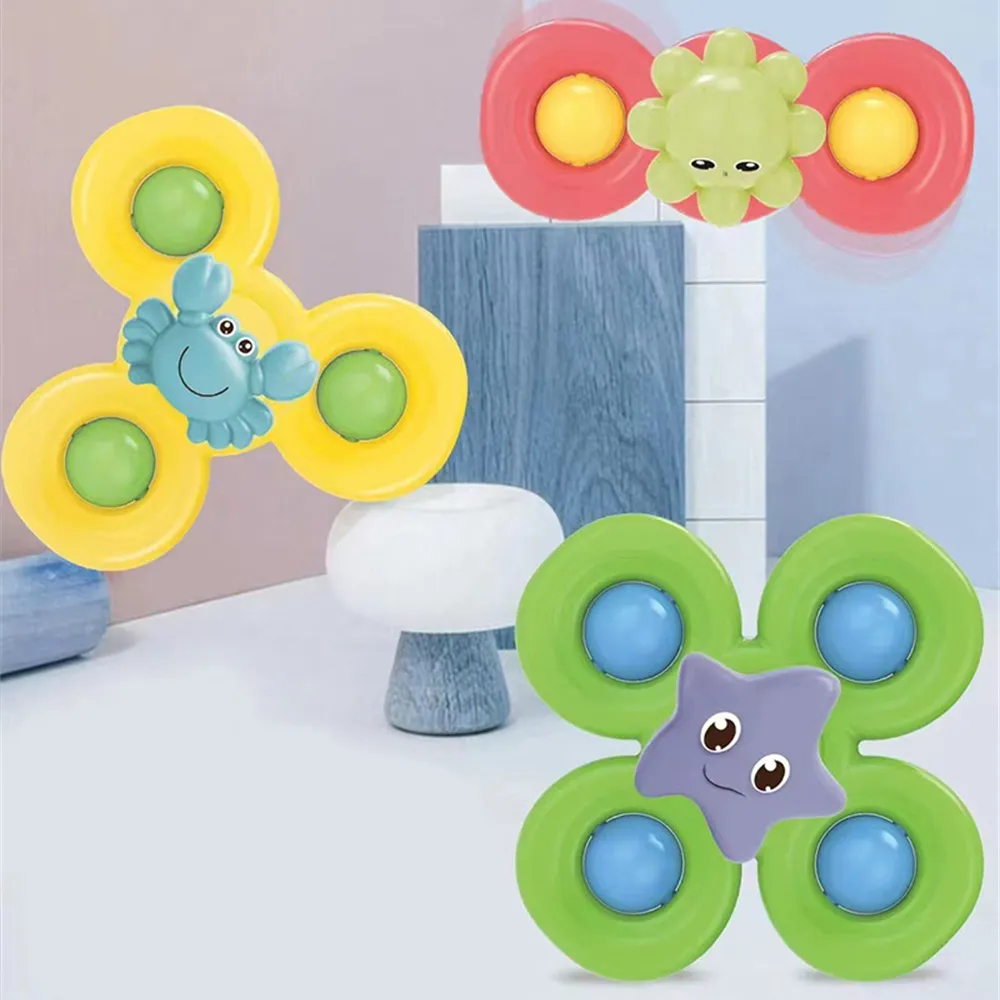 3-pack bebê banho girador brinquedo com copo de sucção rotativa spinning top brinquedo animal spin bebê banho brinquedos cadeiras de jantar brinquedos moinho de vento  image 6