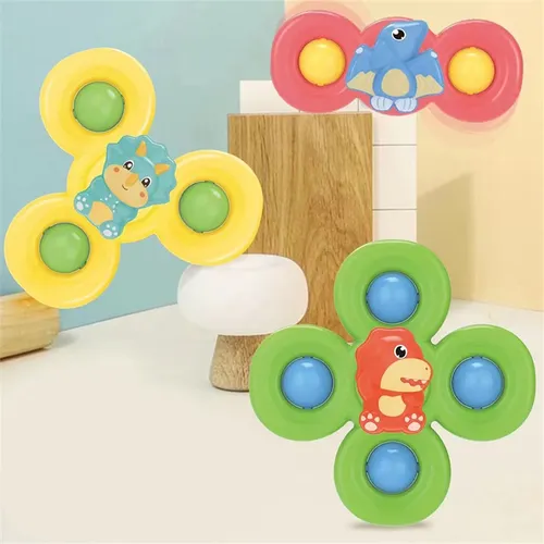 3-pack Baby Bath Spinner Toy with Rotating Suction Cup Spinning Top Toy Animal Spin Sucker Baby Bath Toys Dining Chairs Toys Windmill