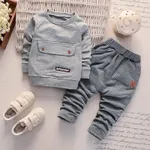2pcs Stripe Print Long-sleeve Baby Set Grey