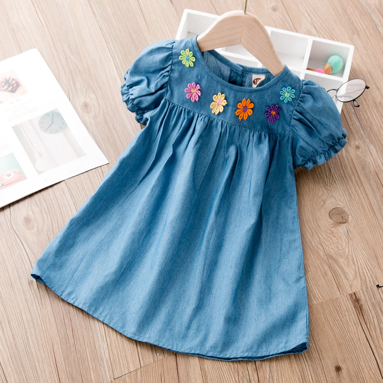 Baby / Toddler Cutie Embroidered Floral Dress Blue big image 1