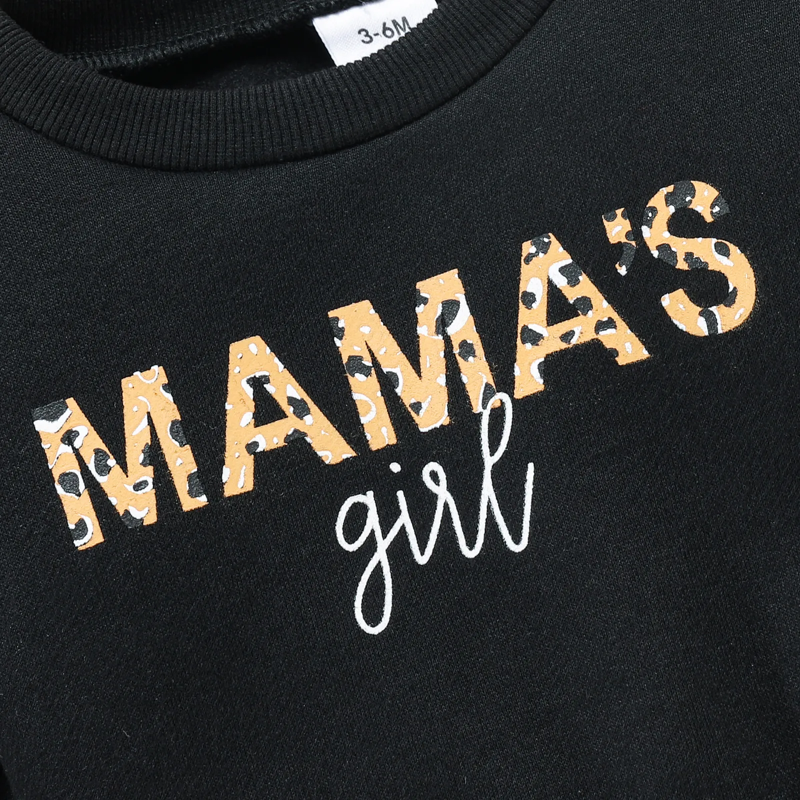 3pcs Letter Print Long-sleeve Ribbed Baby Set Black image 5