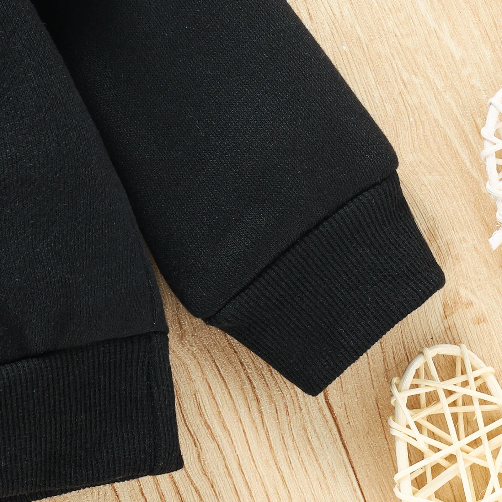 3pcs Letter Print Long-sleeve Ribbed Baby Set Black image 6