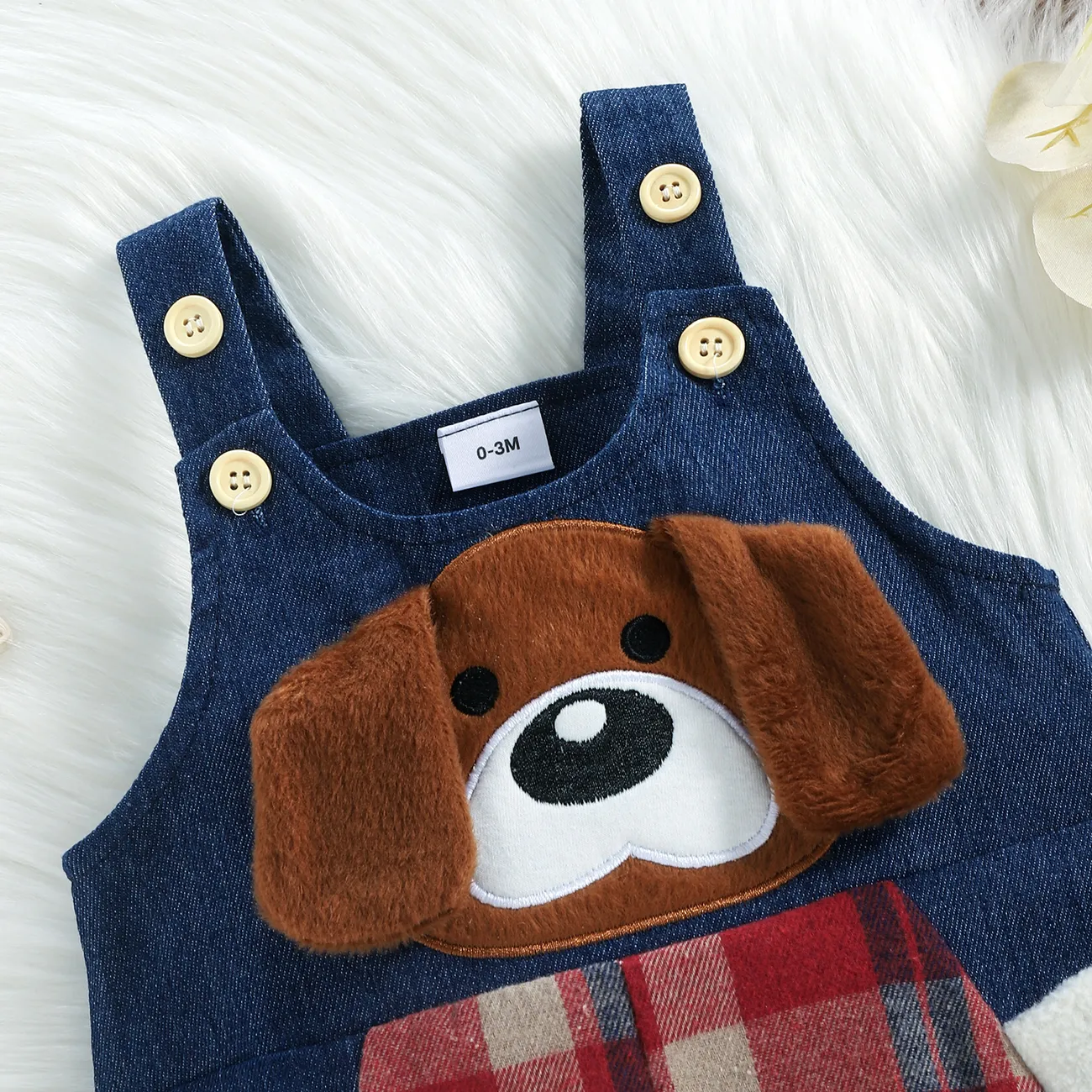 2pcs Baby Red Plaid Long-sleeve Shirt Romper and 100% Cotton Denim Overalls Set Red big image 1