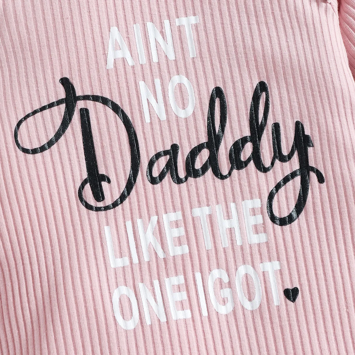2pcs Baby Girl Letter Print Pink Ribbed Long-sleeve Splicing Leopard Ruffle Jumpsuit with Headband Set Pink image 6
