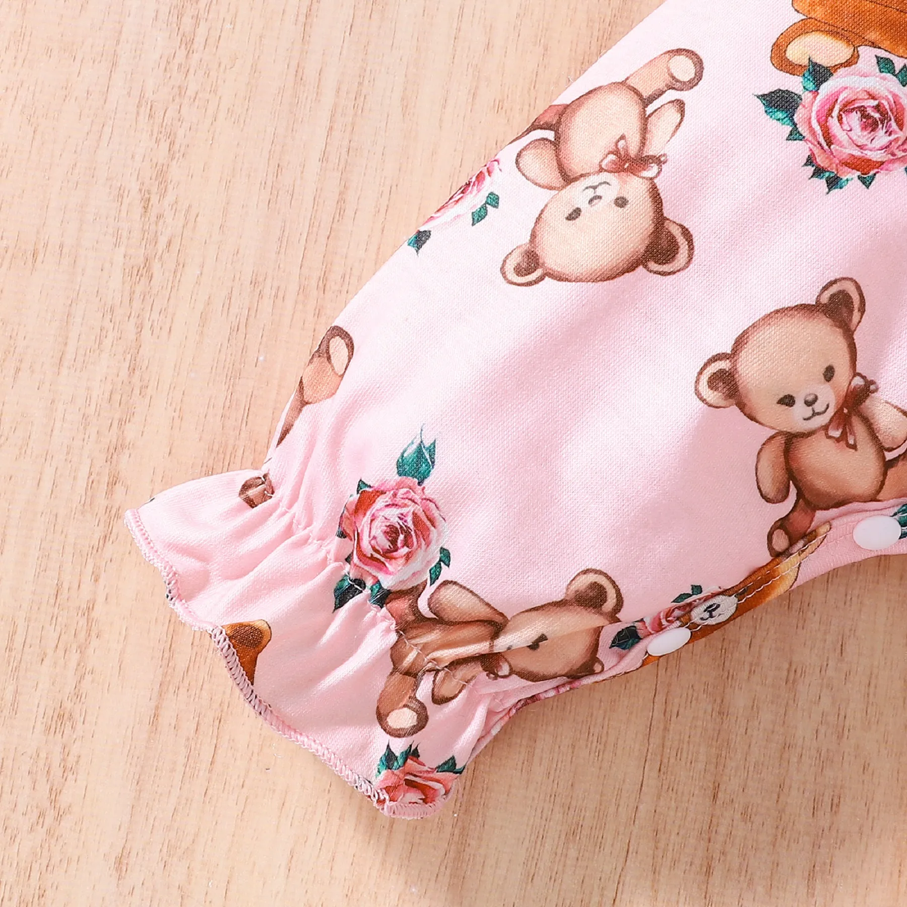 2 unidades Bebé Menina Extremidades franzidas Urso Infantil Manga comprida Macacão Rosa image 5