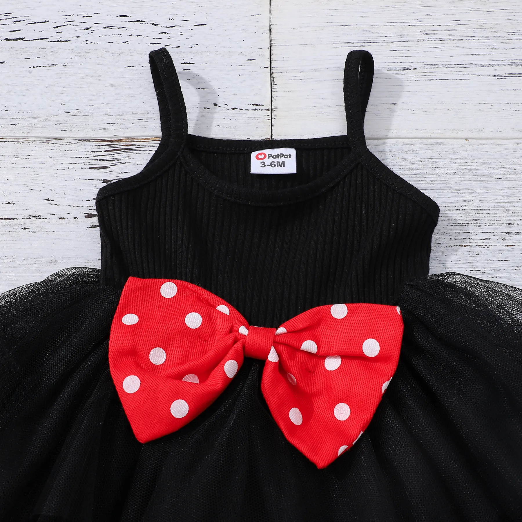 3pcs Baby Girl 100% Cotton Long-sleeve Polka Dots Crop Jacket and Rib Knit Spliced Mesh Cami Fairy Dress with Headband Set Black image 5