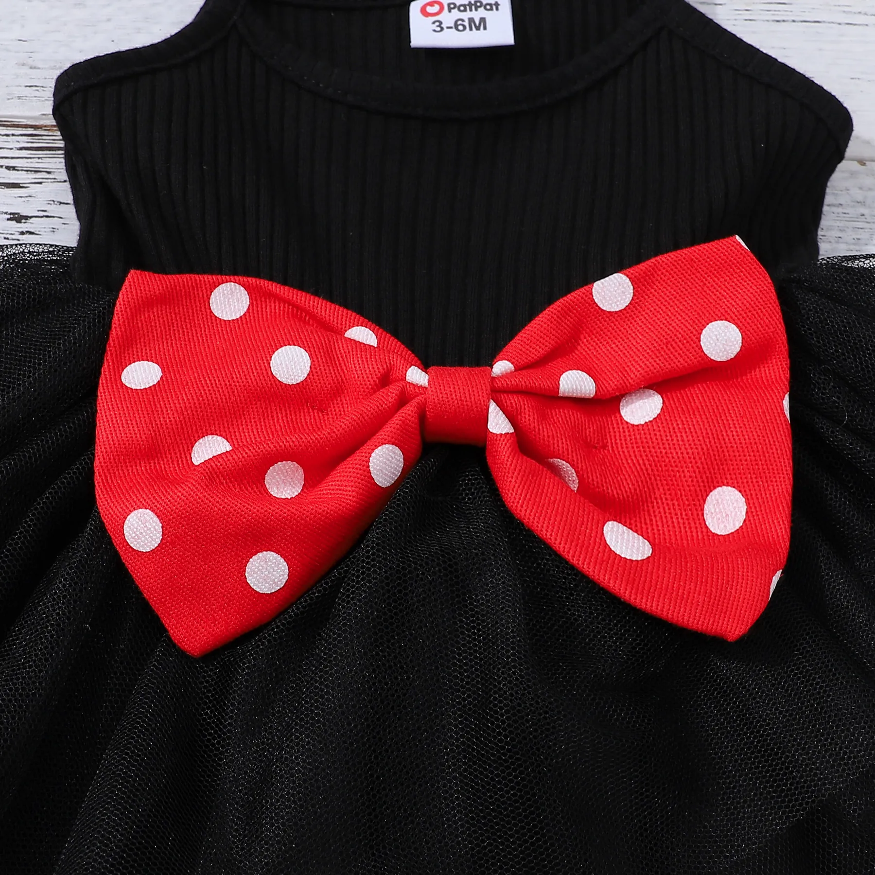3pcs Baby Girl 100% Cotton Long-sleeve Polka Dots Crop Jacket and Rib Knit Spliced Mesh Cami Fairy Dress with Headband Set Black image 6