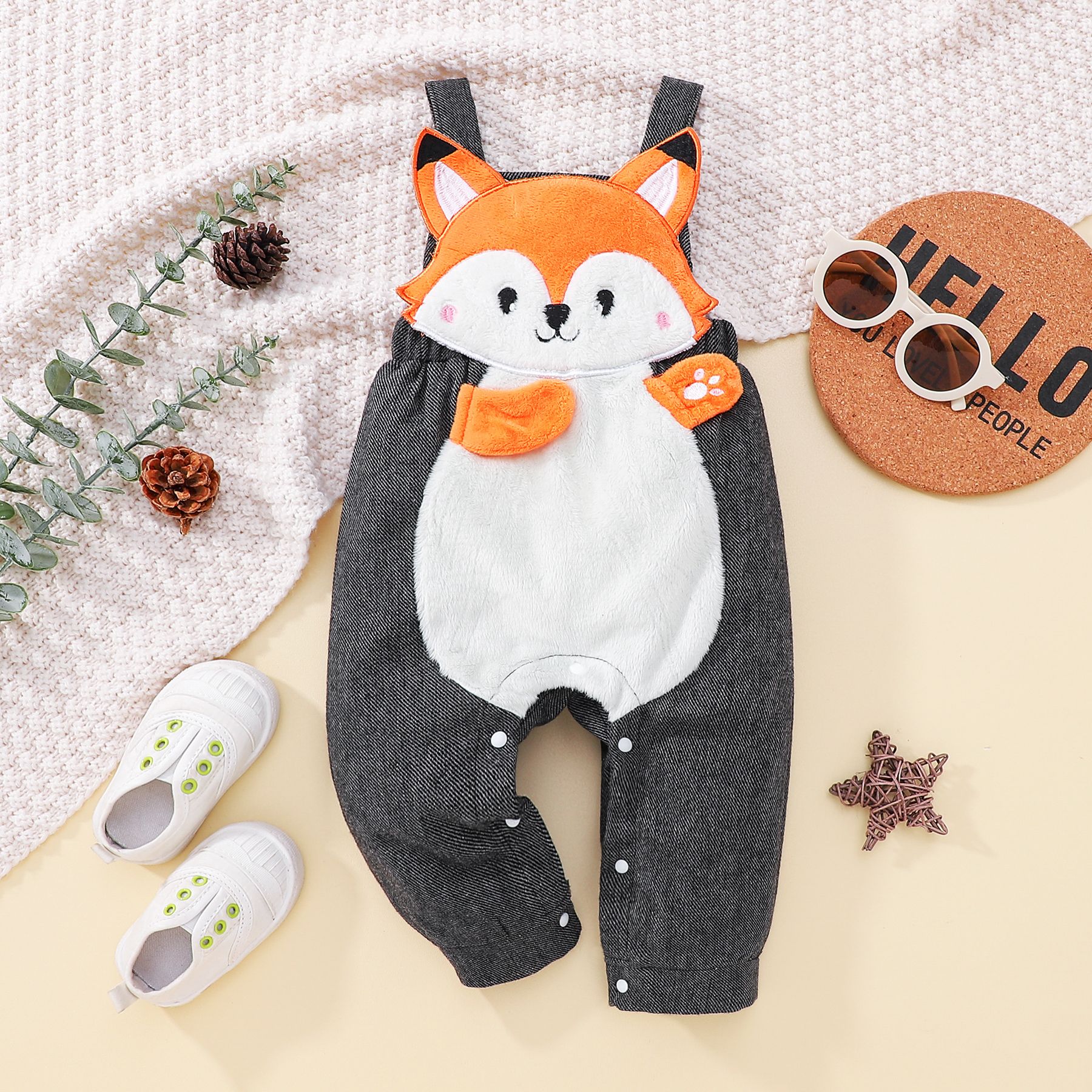 

Baby Boy/Girl Cartoon Fox Pattern Spliced Overalls