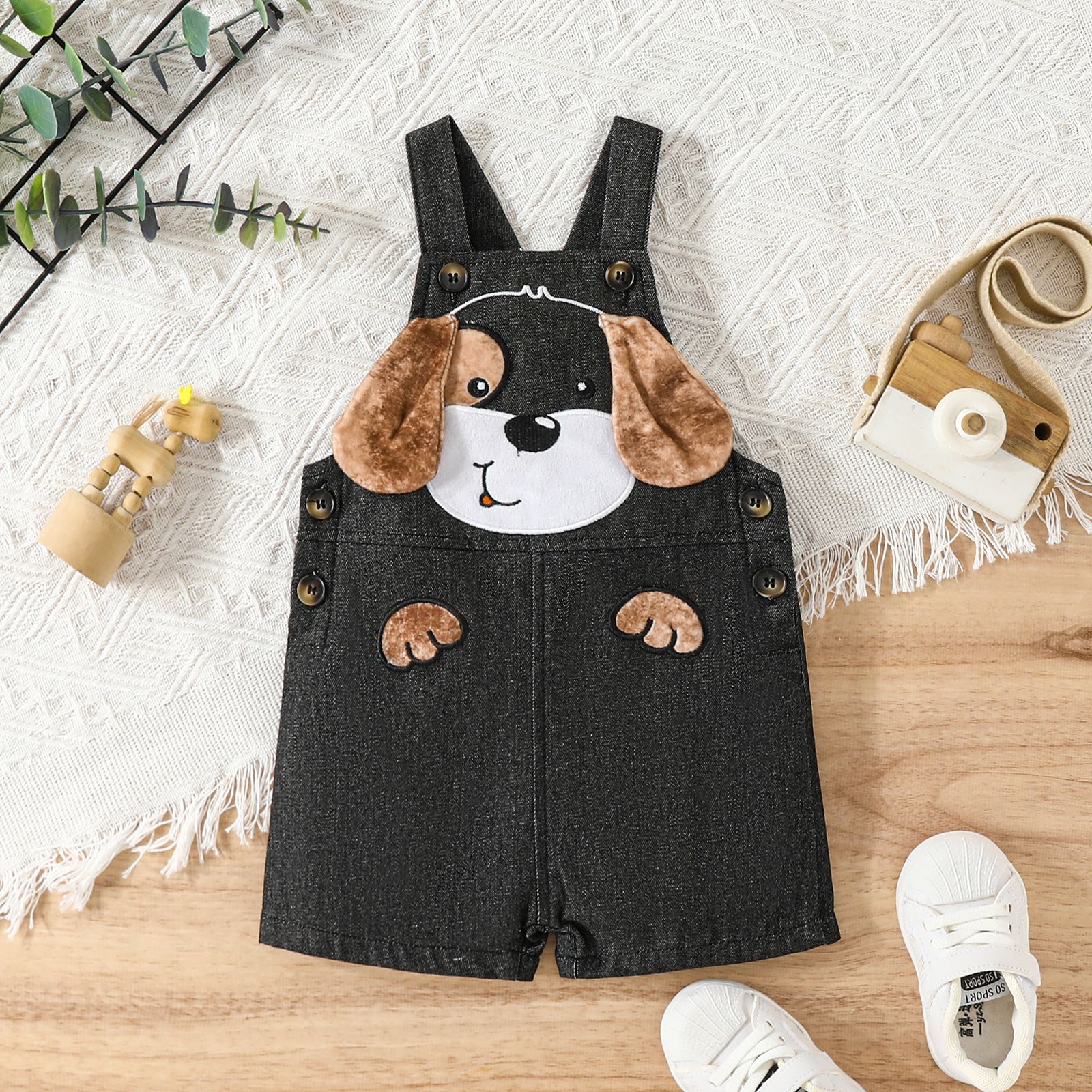 Baby Boy 100% Cotton Cute Dog Doll Design Tank Overalls Romper