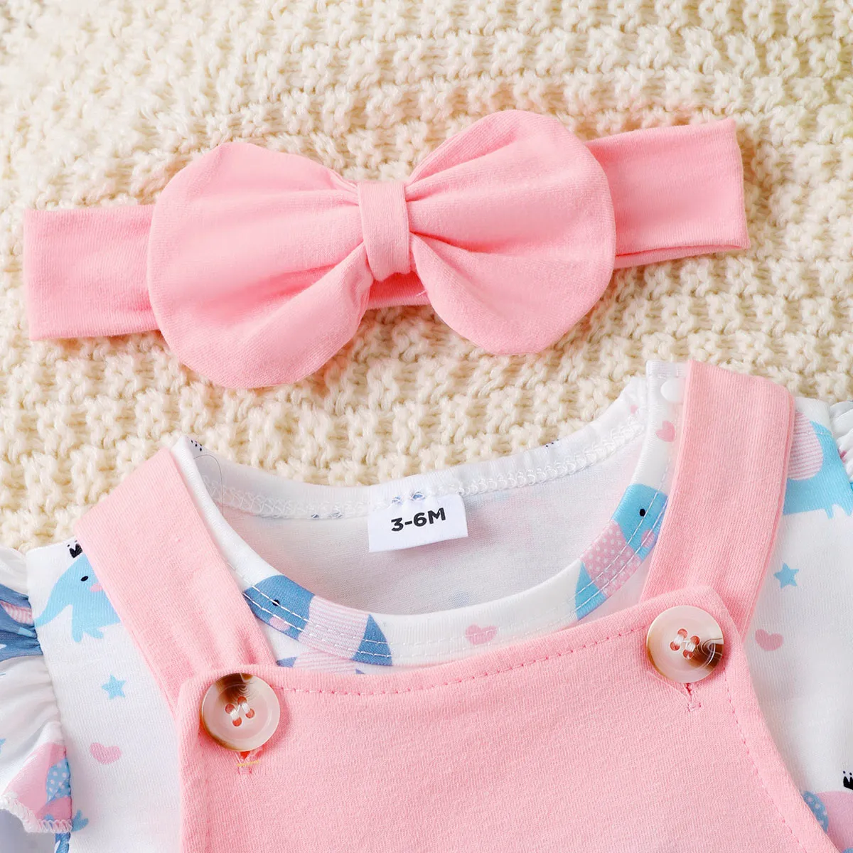 3pcs Baby Girl Elephant Pattern Hyper-Tactile 3D Design Set Pink image 3