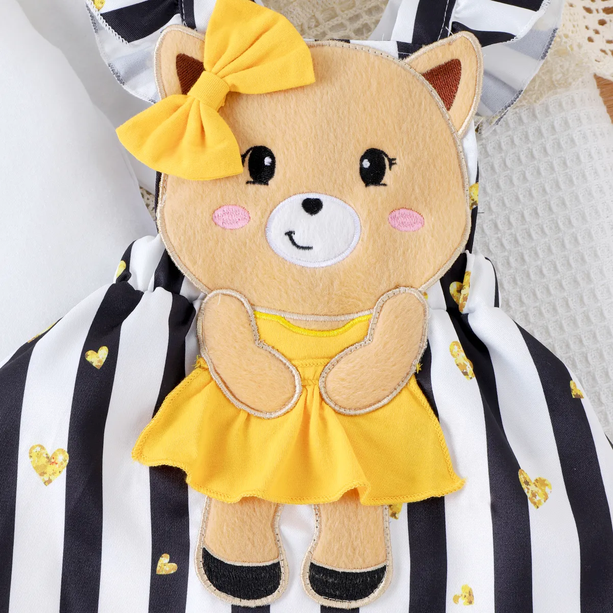 3pcs Baby Girl Stripe Bear Pattern Hyper-Tactile 3D Design Bow Suit Dress  image 6