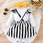 3pcs Baby Girl Stripe Bear Pattern Hyper-Tactile 3D Design Bow Suit Dress  image 3