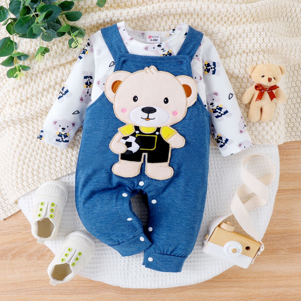 2件 嬰兒 男 立體造型 熊 童趣 長袖 嬰兒套裝