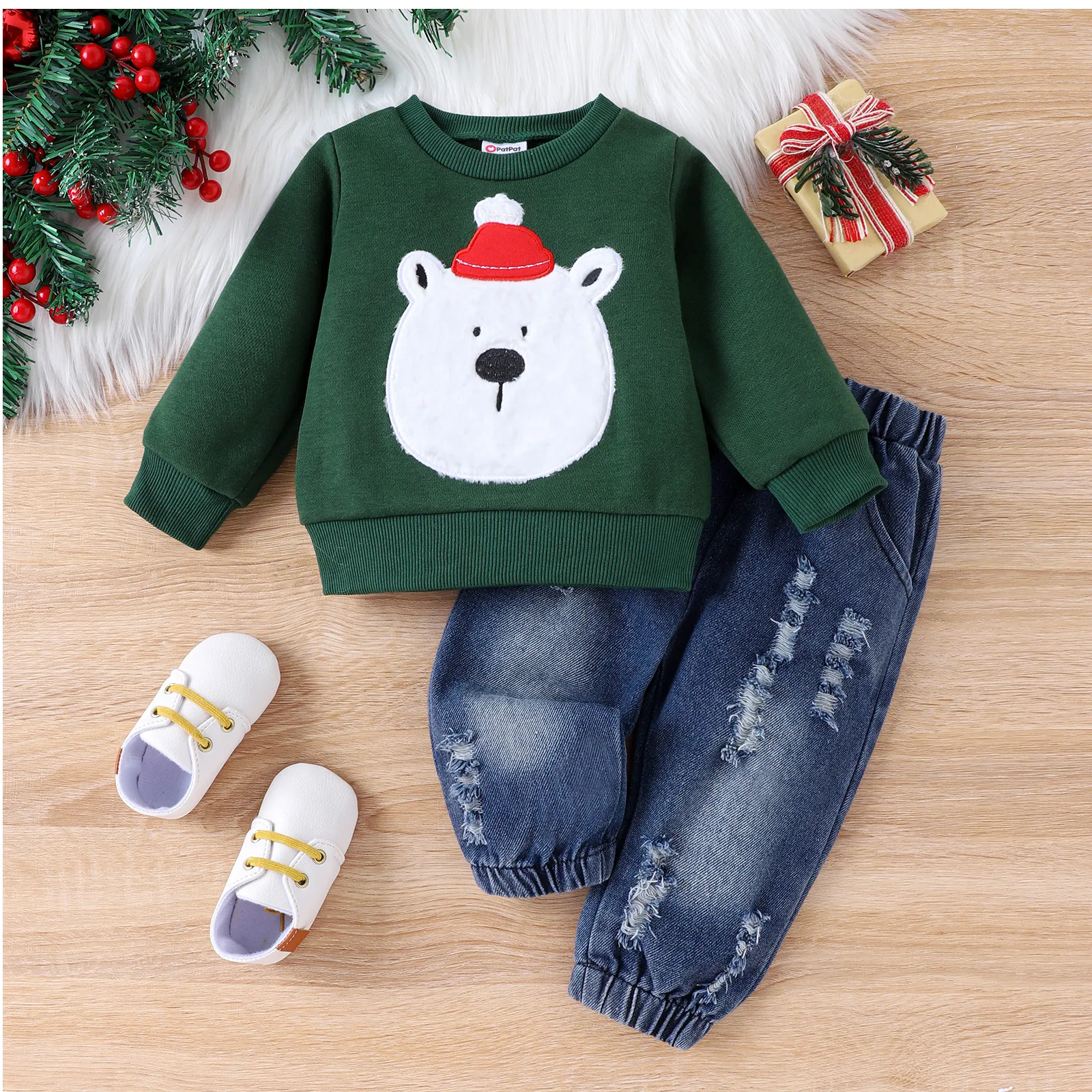2pcs Baby Boy Bear Animal Pattern Long Sleeve Set  big image 1