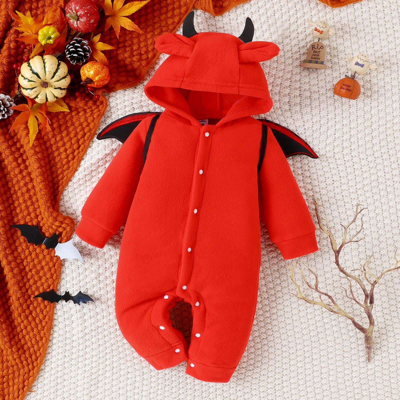 

2PCS Baby Boy/Girl Childlike Halloween Design Solid Color Hyper-Tactile 3D Loose Long Sleeve Jumpsuit Set