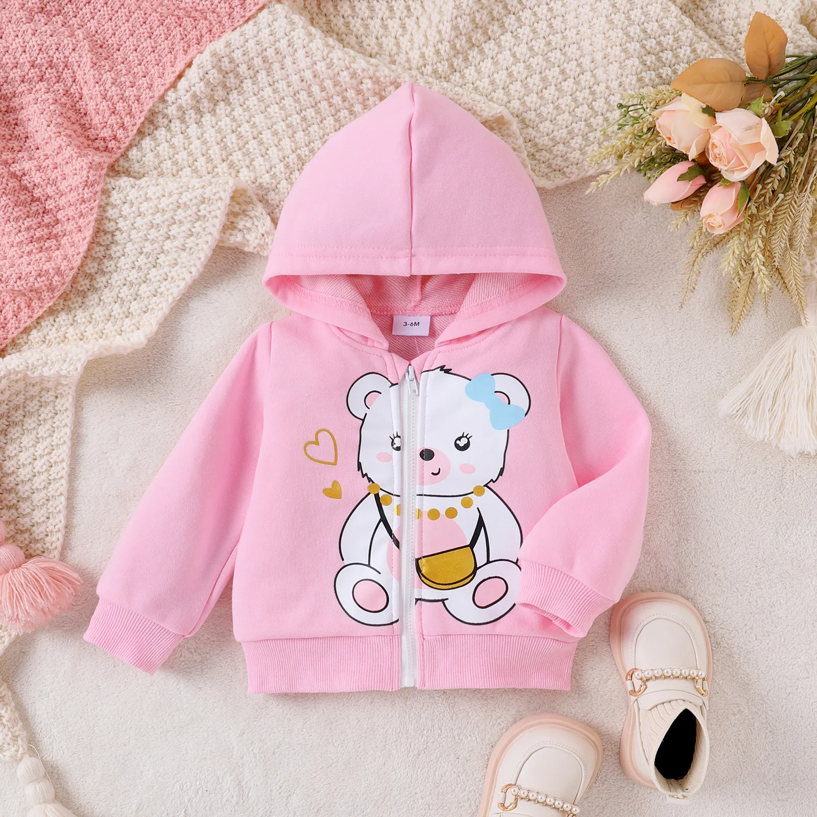Baby Girl  Childlike  Animal Pattern Bear Hooded Jacket