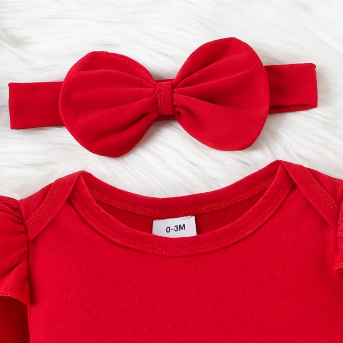 聖誕節 3件 嬰兒 荷葉邊 甜美 長袖 套裝裙 紅色 big image 1