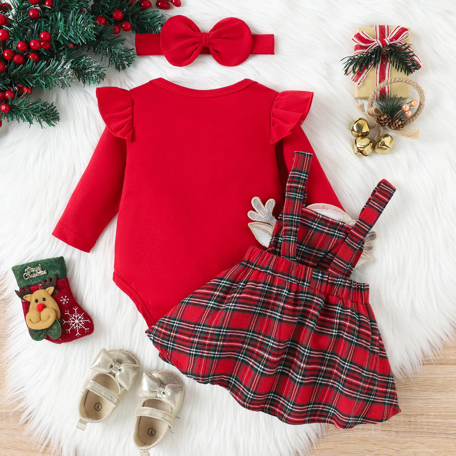 Navidad 3 unidades Bebé Volantes Dulce Manga larga Traje de falda  image 6
