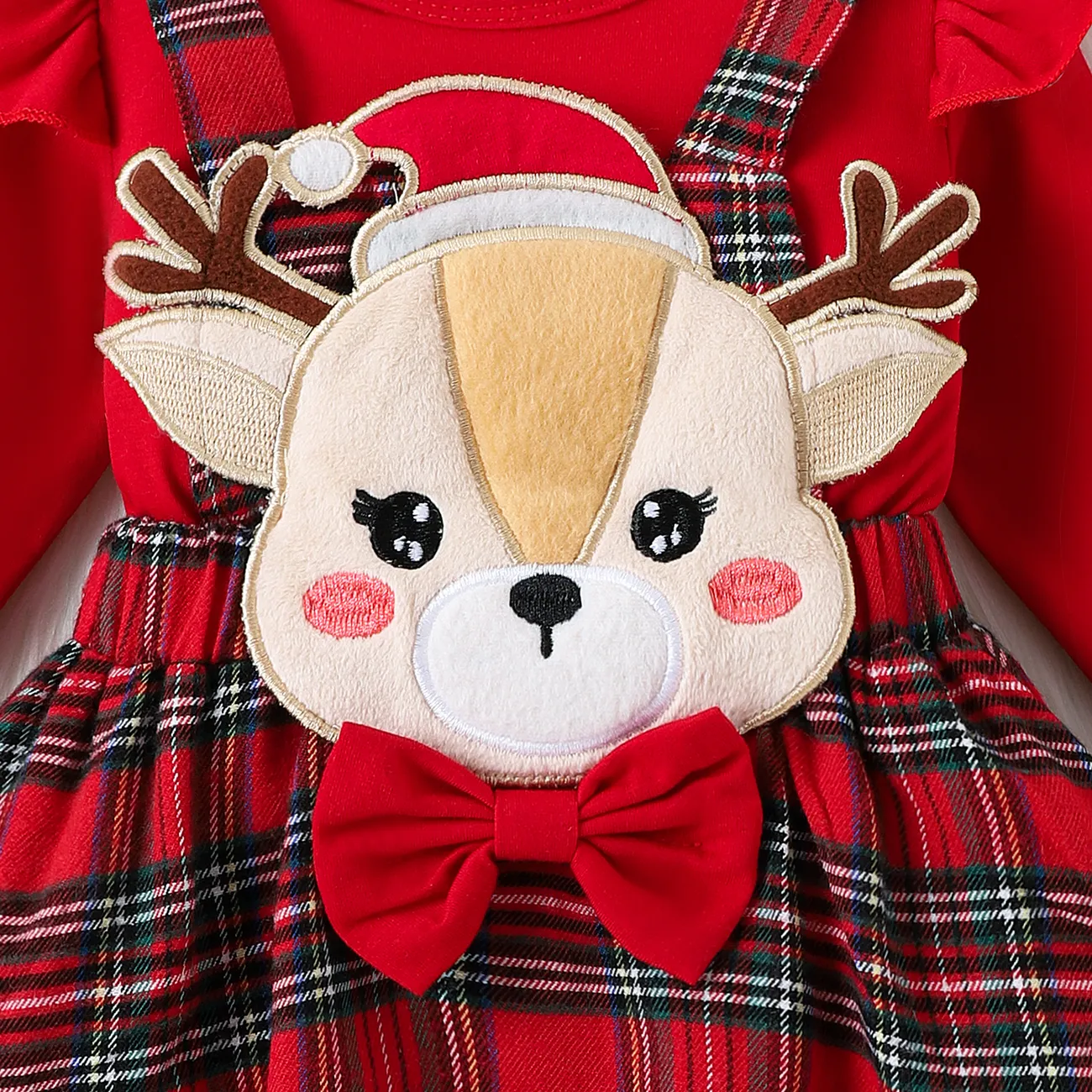 3PCS Baby Girl Christmas Ruffle Edge Top/Dress/ Bowknot Set Red big image 1